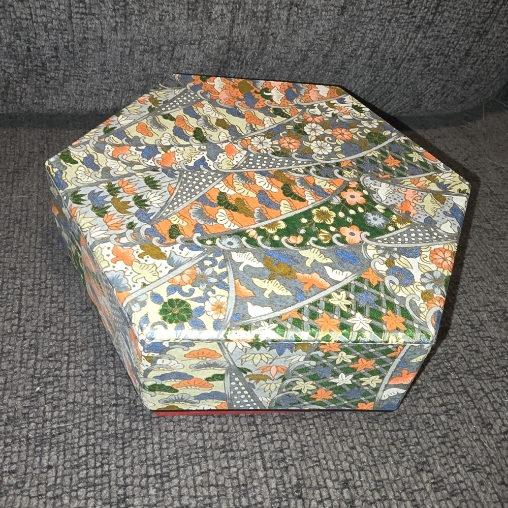 Japanese Paper Covered Hexagonal Box
